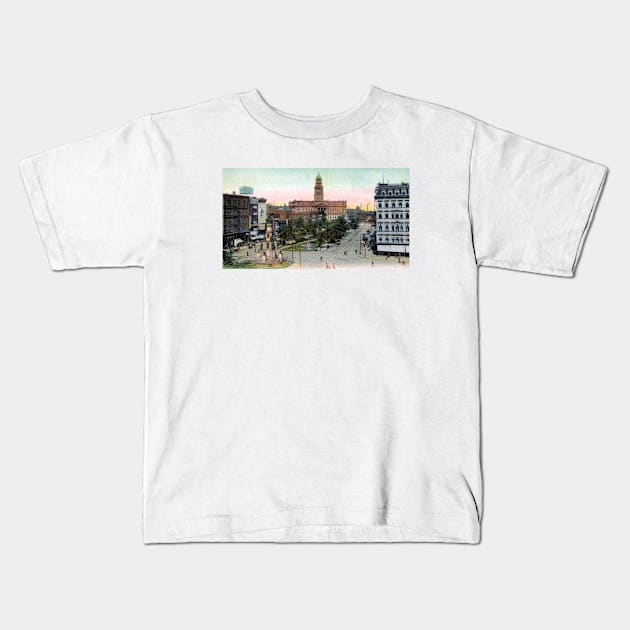 1910 Cadillac Square Detroit Michigan Kids T-Shirt by historicimage